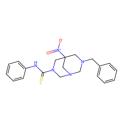 7-benzyl-5-nitro-N-phenyl-1,3,7-triazabicyclo[3.3.1]nonane-3-carbothioamide structure