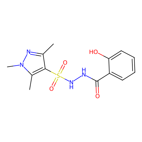 N'-(2-hydroxybenzoyl)-1,3,5-trimethyl-1H-pyrazole-4-sulfonohydrazide structure