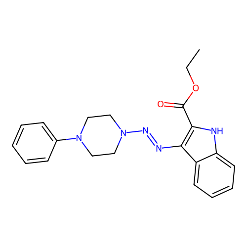 ethyl 3-[(E)-(4-phenylpiperazin-1-yl)diazenyl]-1H-indole-2-carboxylate structure