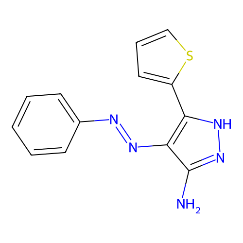 4-(phenyldiazenyl)-3-thien-2-yl-1H-pyrazol-5-amine structure