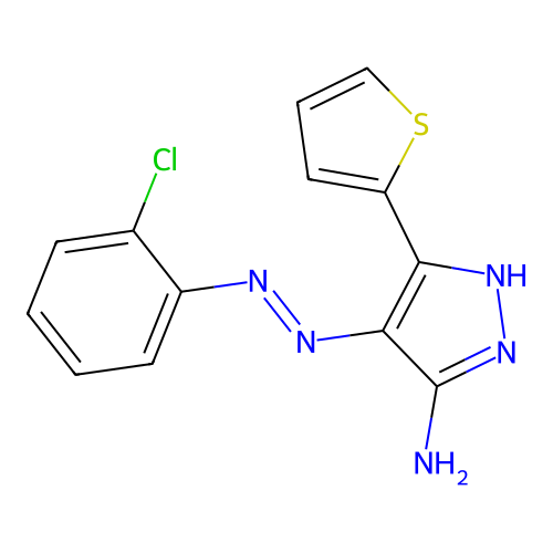 4-[(2-chlorophenyl)diazenyl]-3-(2-thienyl)-1H-pyrazol-5-amine structure
