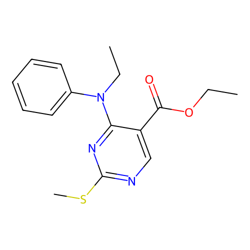 ethyl 4-(N-ethylanilino)-2-methylsulfanylpyrimidine-5-carboxylate structure