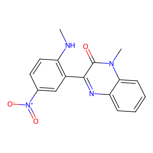 1-methyl-3-(2-(methylamino)-5-nitrophenyl)quinoxalin-2(1H)-one structure