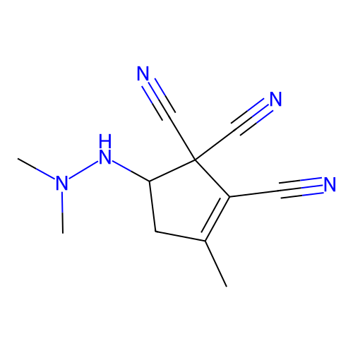 5-(2,2-Dimethylhydrazinyl)-3-methylcyclopent-2-ene-1,1,2-tricarbonitrile structure