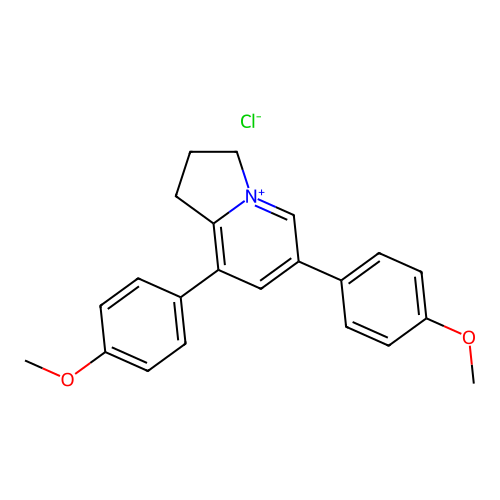 6,8-bis(4-methoxyphenyl)-2,3-dihydro-1H-indolizin-4-ium chloride structure