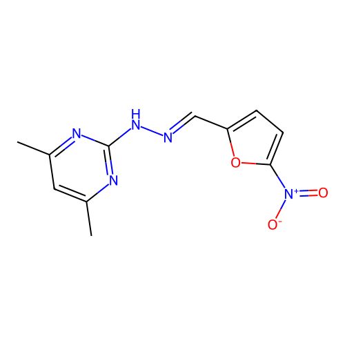 4,6-dimethyl-N-[(E)-(5-nitrofuran-2-yl)methylideneamino]pyrimidin-2-amine structure