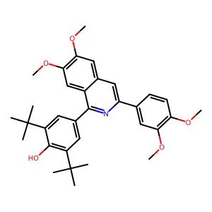 2,6-di-tert-butyl-4-(3-(3,4-dimethoxyphenyl)-6,7-dimethoxyisoquinolin-1-yl)phenol structure