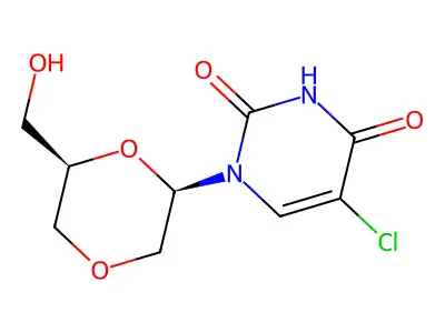 (6-(Hydroxymethyl)-1,4-dioxan-2-yl)-5-chlorouracil structure