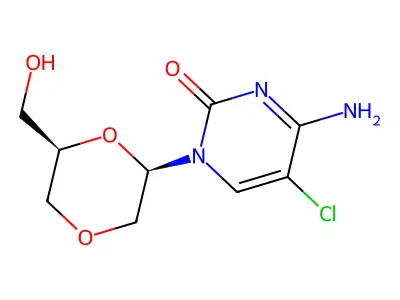 (6-(Hydroxymethyl)-1,4-dioxan-2-yl)-5-chlorocytosine structure