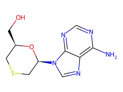 1,4-Oxathiane-2-methanol, 6-(6-amino-9H-purin-9-yl)-, (2R-cis)- structure