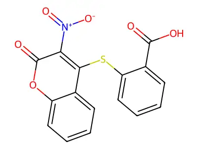Benzoic acid, 2-[(3-nitro-2-oxo-2H-1-benzopyran-4-yl)thio]- structure