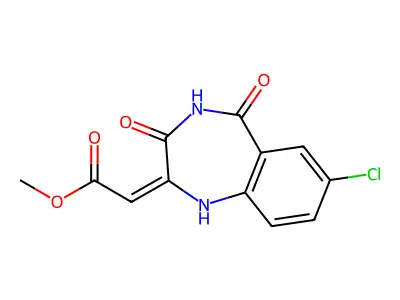 methyl (2E)-2-(7-chloro-3,5-dioxo-1H-1,4-benzodiazepin-2-ylidene)acetate structure