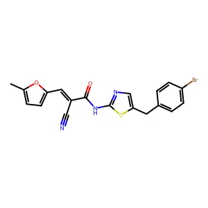 (Z)-N-(5-(4-bromobenzyl)thiazol-2-yl)-2-cyano-3-(5-methylfuran-2-yl)acrylamide structure