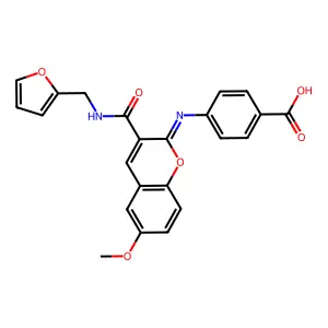 4-[[3-(Furan-2-ylmethylcarbamoyl)-6-methoxychromen-2-ylidene]amino]benzoic acid structure