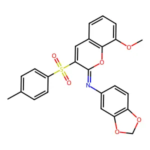 N-(1,3-benzodioxol-5-yl)-8-methoxy-3-(4-methylphenyl)sulfonylchromen-2-imine structure