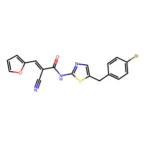 (Z)-N-(5-(4-bromobenzyl)thiazol-2-yl)-2-cyano-3-(furan-2-yl)acrylamide structure