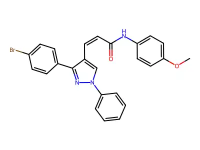 (Z)-3-(3-(4-bromophenyl)-1-phenyl-1H-pyrazol-4-yl)-N-(4-methoxyphenyl)acrylamide structure