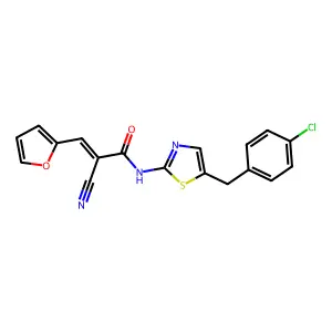 (Z)-N-(5-(4-chlorobenzyl)thiazol-2-yl)-2-cyano-3-(furan-2-yl)acrylamide structure