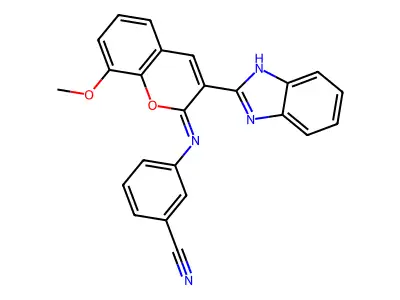 3-[[3-(1H-benzimidazol-2-yl)-8-methoxychromen-2-ylidene]amino]benzonitrile structure