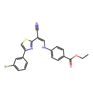 (Z)-ethyl 4-((2-(4-(3-bromophenyl)thiazol-2-yl)-2-cyanovinyl)amino)benzoate structure