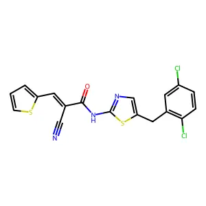 (Z)-2-Cyano-N-[5-[(2,5-dichlorophenyl)methyl]-1,3-thiazol-2-yl]-3-thiophen-2-ylprop-2-enamide structure