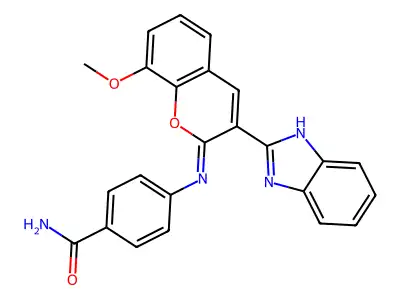 4-[[3-(1H-benzimidazol-2-yl)-8-methoxychromen-2-ylidene]amino]benzamide structure