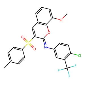 (2Z)-N-[4-chloro-3-(trifluoromethyl)phenyl]-8-methoxy-3-(4-methylbenzenesulfonyl)-2H-chromen-2-imine structure