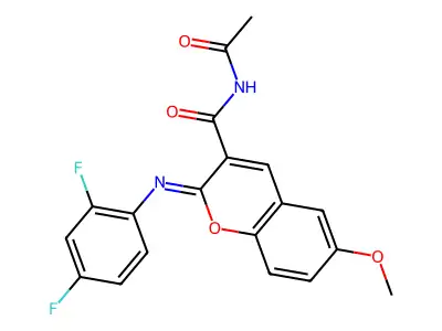 (2Z)-N-acetyl-2-[(2,4-difluorophenyl)imino]-6-methoxy-2H-chromene-3-carboxamide structure