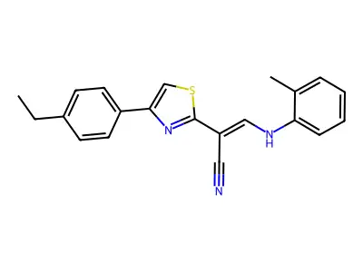 (E)-2-(4-(4-ethylphenyl)thiazol-2-yl)-3-(o-tolylamino)acrylonitrile structure