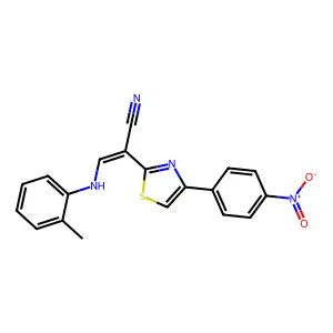 (E)-2-(4-(4-nitrophenyl)thiazol-2-yl)-3-(o-tolylamino)acrylonitrile structure