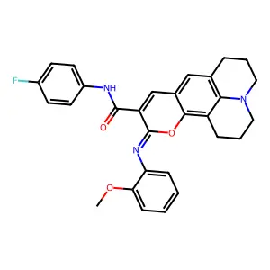 (4Z)-N-(4-fluorophenyl)-4-[(2-methoxyphenyl)imino]-3-oxa-13-azatetracyclo[7.7.1.0^{2,7}.0^{13,17}]heptadeca-1,5,7,9(17)-tetraene-5-carboxamide structure