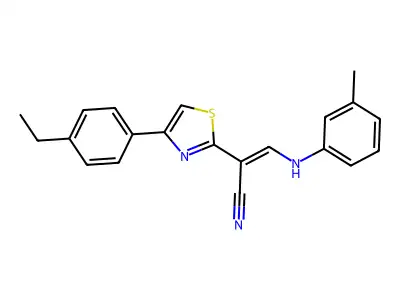 (E)-2-(4-(4-ethylphenyl)thiazol-2-yl)-3-(m-tolylamino)acrylonitrile structure