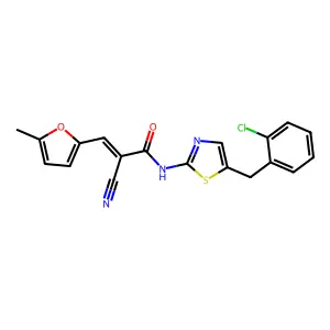 (Z)-N-(5-(2-chlorobenzyl)thiazol-2-yl)-2-cyano-3-(5-methylfuran-2-yl)acrylamide structure