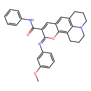 (11Z)-11-[(3-methoxyphenyl)imino]-N-phenyl-2,3,6,7-tetrahydro-1H,5H,11H-pyrano[2,3-f]pyrido[3,2,1-ij]quinoline-10-carboxamide structure