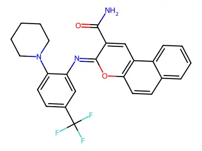 (3Z)-3-{[2-(piperidin-1-yl)-5-(trifluoromethyl)phenyl]imino}-3H-benzo[f]chromene-2-carboxamide structure