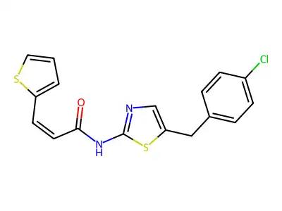 (2E)-N-[5-(4-chlorobenzyl)-1,3-thiazol-2-yl]-3-(thiophen-2-yl)prop-2-enamide structure