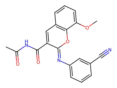 (Z)-N-acetyl-2-((3-cyanophenyl)imino)-8-methoxy-2H-chromene-3-carboxamide structure