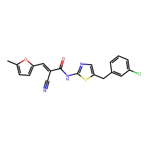 (Z)-N-(5-(3-chlorobenzyl)thiazol-2-yl)-2-cyano-3-(5-methylfuran-2-yl)acrylamide structure