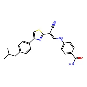 (E)-4-((2-cyano-2-(4-(4-isobutylphenyl)thiazol-2-yl)vinyl)amino)benzamide structure