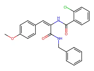 N-[3-(benzylamino)-1-(4-methoxyphenyl)-3-oxoprop-1-en-2-yl]-2-chlorobenzamide structure