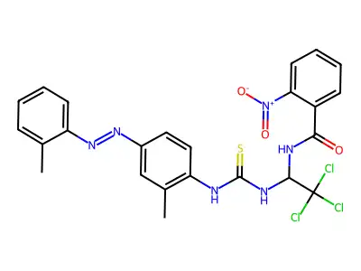 2-Nitro-N-(2,2,2-trichloro-1-{[({2-methyl-4-[(2-methylphenyl)diazenyl]phenyl}amino)carbonothioyl]amino}ethyl)benzamide structure