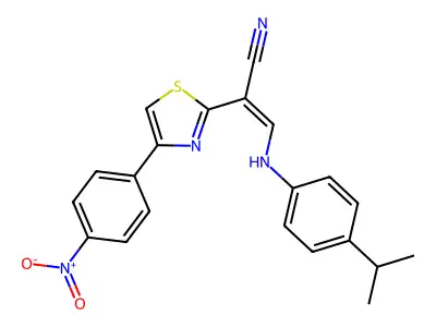(Z)-3-((4-isopropylphenyl)amino)-2-(4-(4-nitrophenyl)thiazol-2-yl)acrylonitrile structure
