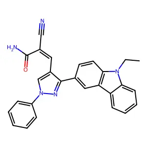 (Z)-2-cyano-3-[3-(9-ethylcarbazol-3-yl)-1-phenylpyrazol-4-yl]prop-2-enamide structure