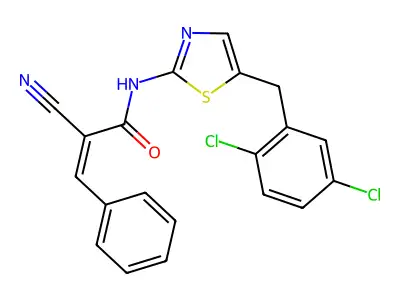 (Z)-2-Cyano-N-[5-[(2,5-dichlorophenyl)methyl]-1,3-thiazol-2-yl]-3-phenylprop-2-enamide structure