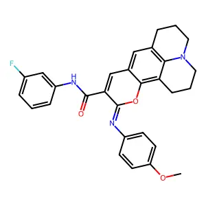 (11Z)-N-(3-fluorophenyl)-11-[(4-methoxyphenyl)imino]-2,3,6,7-tetrahydro-1H,5H,11H-pyrano[2,3-f]pyrido[3,2,1-ij]quinoline-10-carboxamide structure