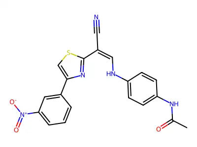 (Z)-N-(4-((2-cyano-2-(4-(3-nitrophenyl)thiazol-2-yl)vinyl)amino)phenyl)acetamide structure