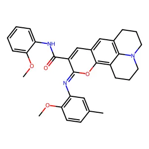 (11Z)-11-[(2-methoxy-5-methylphenyl)imino]-N-(2-methoxyphenyl)-2,3,6,7-tetrahydro-1H,5H,11H-pyrano[2,3-f]pyrido[3,2,1-ij]quinoline-10-carboxamide structure