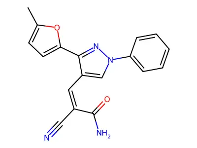 2-cyano-3-[3-(5-methylfuran-2-yl)-1-phenyl-1H-pyrazol-4-yl]prop-2-enamide structure