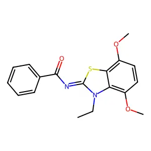 N-(3-ethyl-4,7-dimethoxy-1,3-benzothiazol-2-ylidene)benzamide structure