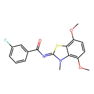 N-(4,7-dimethoxy-3-methyl-1,3-benzothiazol-2-ylidene)-3-fluorobenzamide structure